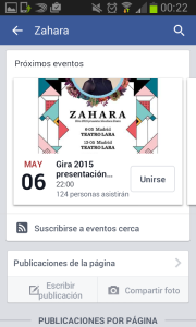 Evento suscripción Facebook - Zahara