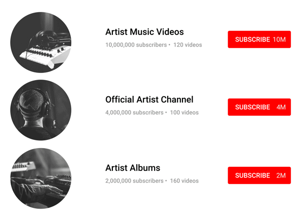 canales oficiales de artistas en youtube