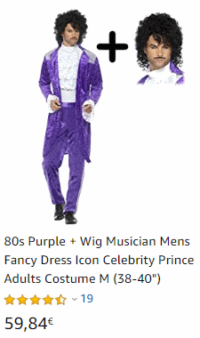 disfraz prince con peluca, purple rain